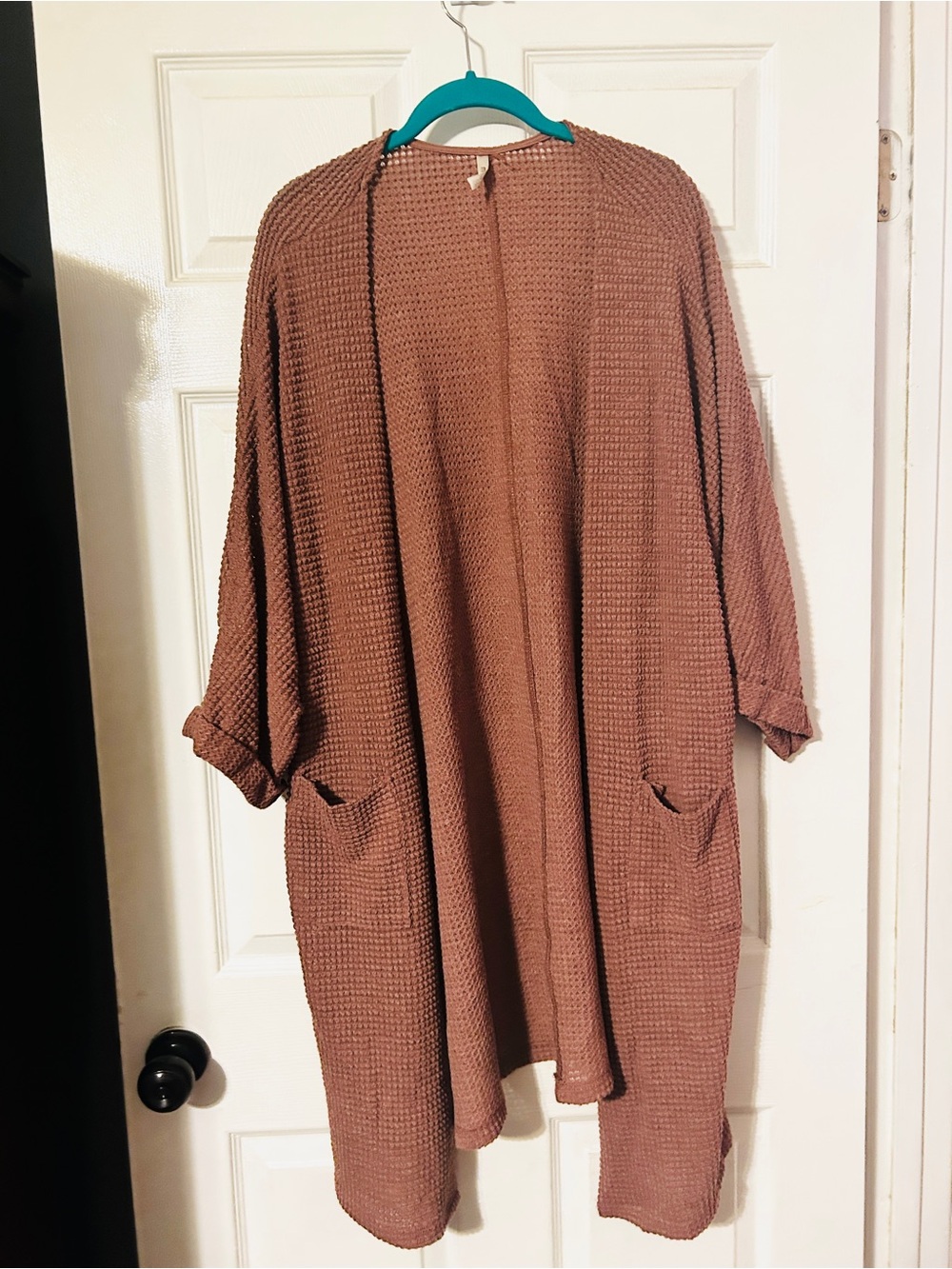 Cozy Open-Front Waffle Knit Cardigan - purple